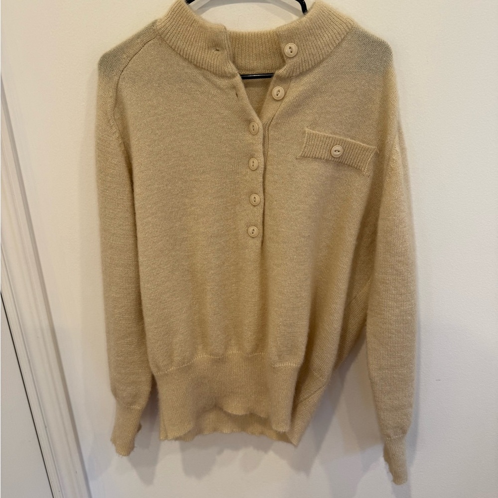 Beige Button-Up Women Sweater